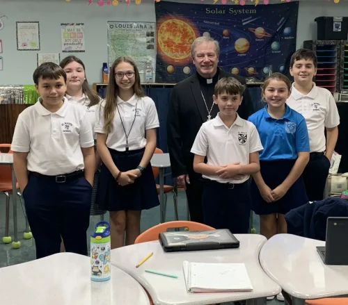 Bishop Robert Marshall visited St. Mary's Assumption School in Cottonport on the  first day of classes for the 2025-2026 school year. 