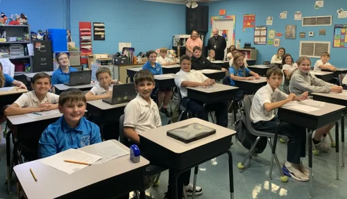 Bishop Robert Marshall visited St. Mary's Assumption School in Cottonport on the  first day of classes for the 2025-2026 school year. 