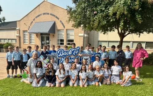Our Lady of Prompt Succor School's 5th grade class on the first day of classes for the 2025-2026 school year.