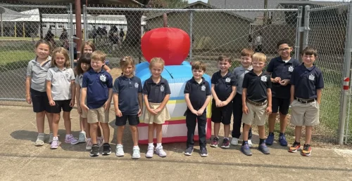 Bishop Robert Marshall visits St. Joseph School in Plaucheville on their first day of classes for the 2025-2026 school year. 