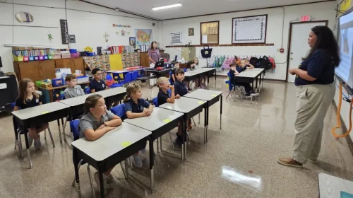Bishop Robert Marshall visits St. Joseph School in Plaucheville on their first day of classes for the 2025-2026 school year. 