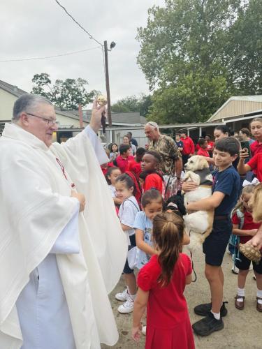 Blessing the pets in Bunkie at St. Anthony of Padua Church.