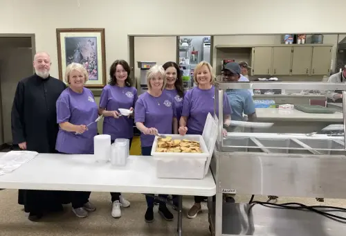 One of the ways St. Joseph Catholic Church encourages fellowship among its parishioners is through our Community Meal Ministry.  All attending this event enjoy delicious meals and homemade desserts prepared and served by our own parishioners.  Pictured are Father Wade, Claudette Couvilion, Dianne Dubroc, Vickie Husbands, Pam Mitchel, Laura Dauzat, and Ronald Andrews. 