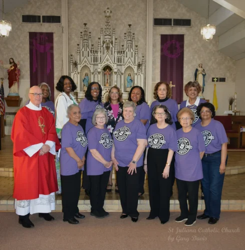 A group of the ladies from the Altar Society ended their Season of Service from St. Juliana on April 29 at The Oaks in Pineville, LA. 3 containers with snacks and diabetic socks were taken to the residents. Also, we traveled to Hilltop Nursing Home in Pineville to visit Lady Betty Ray for her 90th birthday. She received a birthday shoe box gift filled with her favorite snacks. 