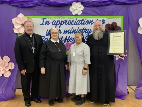 Sister Sandra Norsworthy leaving Sacred Heart School. 