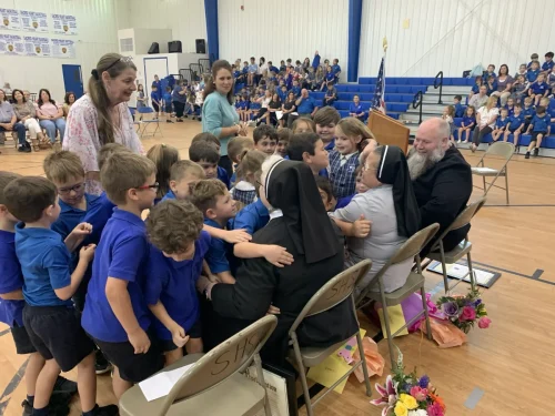 Sister Sandra Norsworthy leaving Sacred Heart School. 