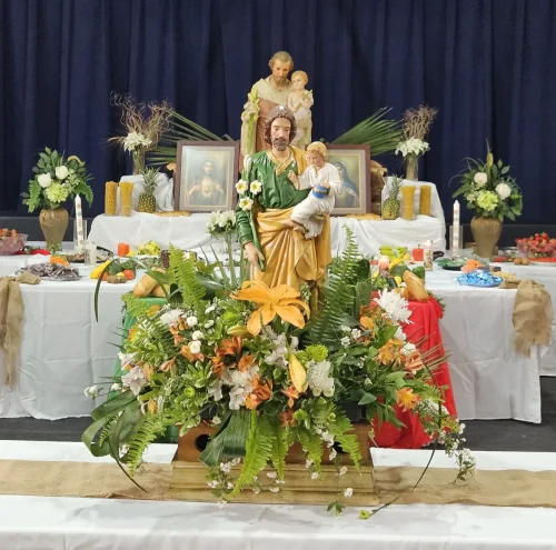 St. Joseph School celebrated the Feast of St. Joseph on March 19 with our annual St. Joseph Altar and school Mass. Students and families contributed bread, pasta, cookies, fruit, and other food items to help build the altar in honor of St. Joseph, the patron of our church and school.