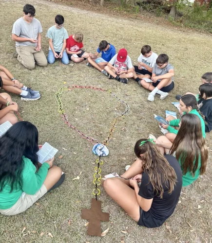 CCD students at St. Joseph Church, Marksville, pray the rosary.