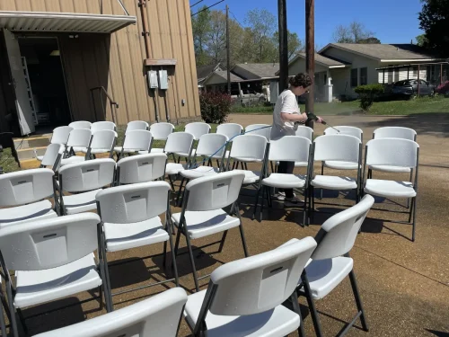 Pineville's Sacred Heart of Jesus Church Family team took on the task of cleaning the Activities Building where they pressure washed the chairs and tables, pressure washed the outside, cleaned the bathrooms and windows. They also cleaned and organized the youth building and all the classroom tables and chairs.