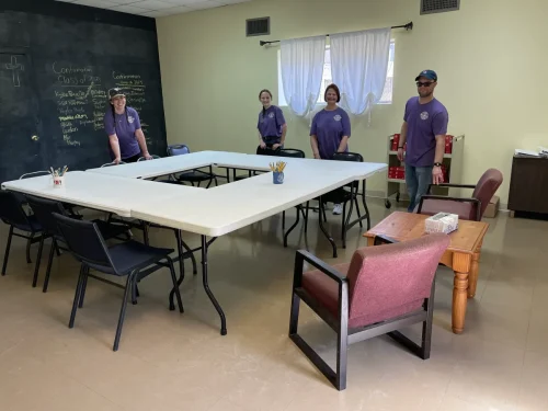 Pineville's Sacred Heart of Jesus Church Family team took on the task of cleaning the Activities Building where they pressure washed the chairs and tables, pressure washed the outside, cleaned the bathrooms and windows. They also cleaned and organized the youth building and all the classroom tables and chairs.
